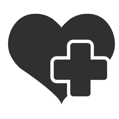 An icon of a heart with a plus sign, symbolizing hospice care and compassionate support.