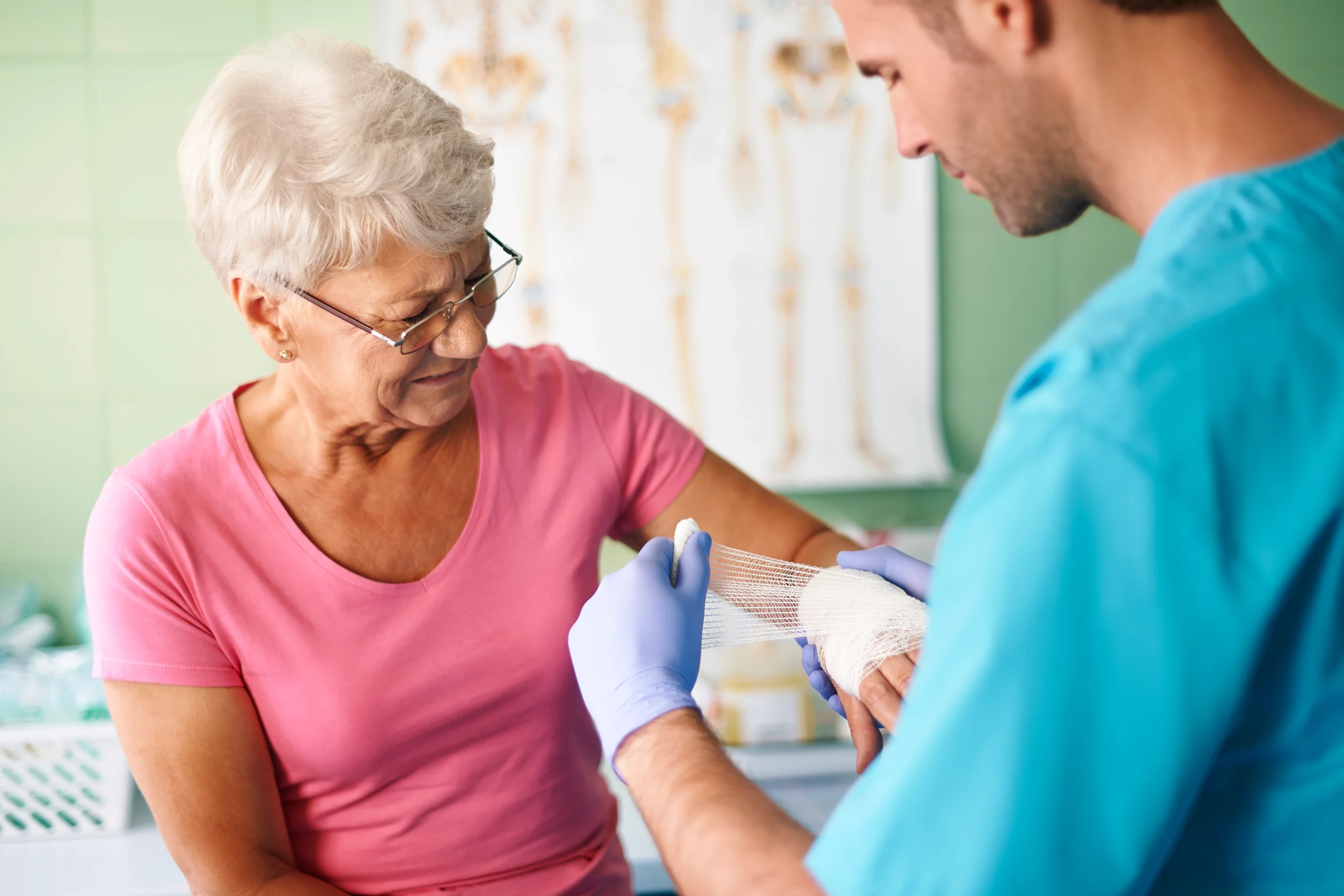 A nurse administering a shot to a senior patient, ensuring gentle and professional care.