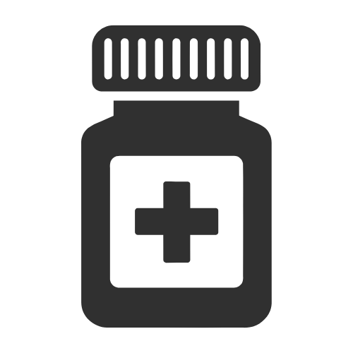 An icon of a pill bottle representing palliative care and symptom management.